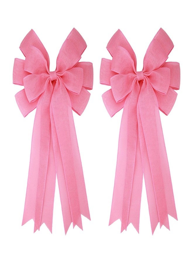 Meseey 2 Pcs 20 x 10 Inch Large Pink Burlap Bows Easter Wreaths Bow for Gift Wrapping Spring Tree Topper Front Door Home Decorations (Pink) - Image 1